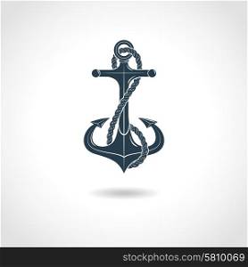Anchor Silhouette Isolated Object. Anchor with twisted rope maritime hope symbol flat black silhouette shadow isolated object vector illustration