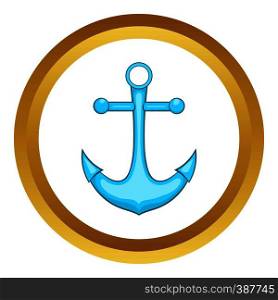 Anchor vector icon in golden circle, cartoon style isolated on white background. Anchor vector icon