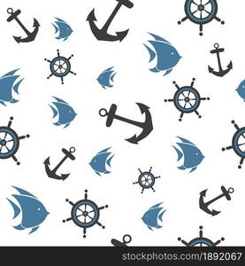 Anchor, wheel and fish seamless pattern. Sport concept. Vector illustration.