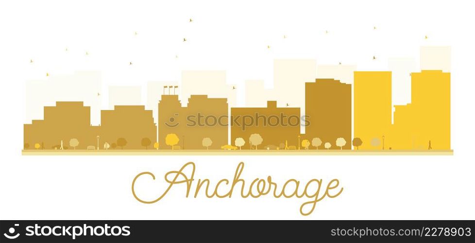 Anchorage City skyline golden silhouette. Vector illustration. Simple flat concept for tourism presentation, banner, placard or web site. Business travel concept. Cityscape with landmarks