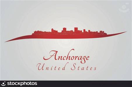 Anchorage skyline in red and gray background in editable vector file