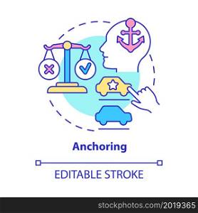 Anchoring concept icon. Primary information influencing decision. Customer preference. Cognitive bias abstract idea thin line illustration. Vector isolated outline color drawing. Editable stroke. Anchoring concept icon
