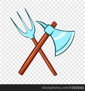 Ancient axe and trident icon in cartoon style on a background for any web design . Ancient axe and trident icon, cartoon style