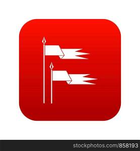 Ancient battle flags icon digital red for any design isolated on white vector illustration. Ancient battle flags icon digital red