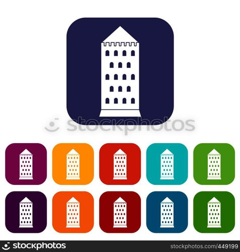 Ancient building icons set vector illustration in flat style In colors red, blue, green and other. Ancient building icons set flat