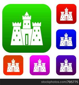 Ancient castle palace set icon color in flat style isolated on white. Collection sings vector illustration. Ancient castle palace set color collection