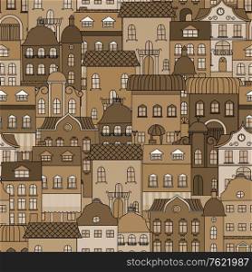Ancient city seamless pattern with old buildings for wallpaper or background design