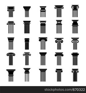 Ancient columns icons set. Simple illustration of 25 ancient columns vector icons for web. Ancient columns icons set, simple style