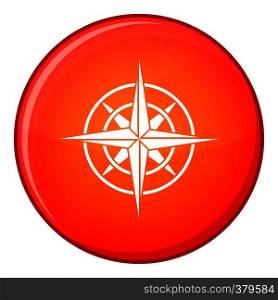 Ancient compass icon in red circle isolated on white background vector illustration. Ancient compass icon, flat style