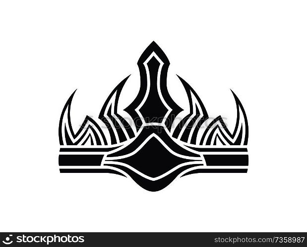 Ancient crown in gothic style. Monarch headdress as symbol of power. Old luxurious accessory design. Noble headwear monochrome vector illustration.. Crown in Gothic Style Monochrome Illustration