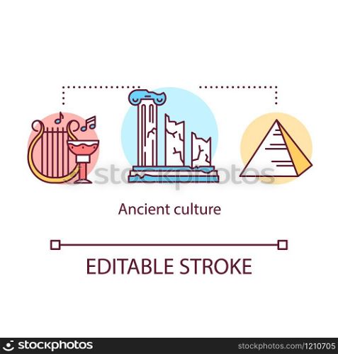 Ancient culture concept icon. Development of science and art in Egypt and Greece. History of world civilization idea thin line illustration. Vector isolated outline drawing. Editable stroke