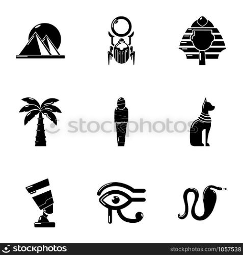 Ancient egypt icons set. Simple set of 9 ancient egypt vector icons for web isolated on white background. Ancient egypt icons set, simple style