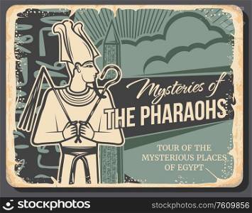 Ancient Egypt landmarks travel to pyramids, vector vintage retro posters. Pharaoh mystery tours to ancient Egypt cities, history museum treasures, sightseeing and Egyptian wonder places. Mystery of pharaohs, Ancient Egypt landmark tours