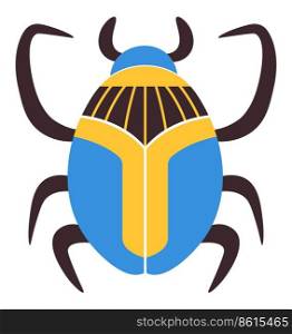 Ancient Egypt nature and culture, isolated scarabaeus beetle with colorful wings and body. Bug symbol of magic and pyramids adventures and tourism. Precious stone or decor. Vector in flat style. Scarabaeus ancient egypt bugs, colorful beetle