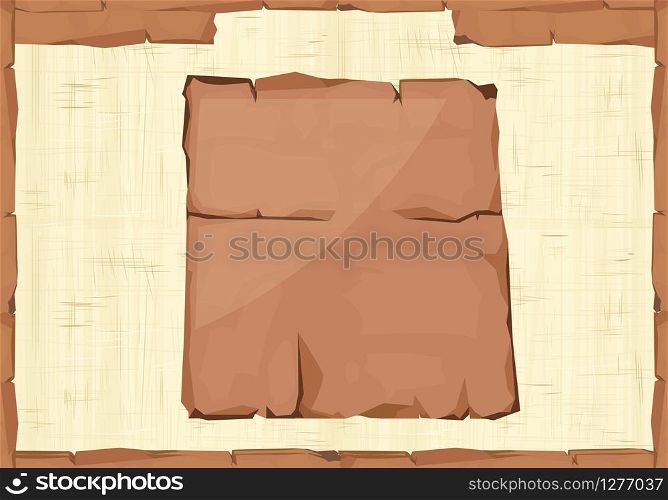 Ancient Egypt papyrus frame or border cartoon vector. Egyptian culture symbol, unfolded blank ancient paper to store information, isolated on white background. Ancient Egypt papyrus frame, border cartoon vector