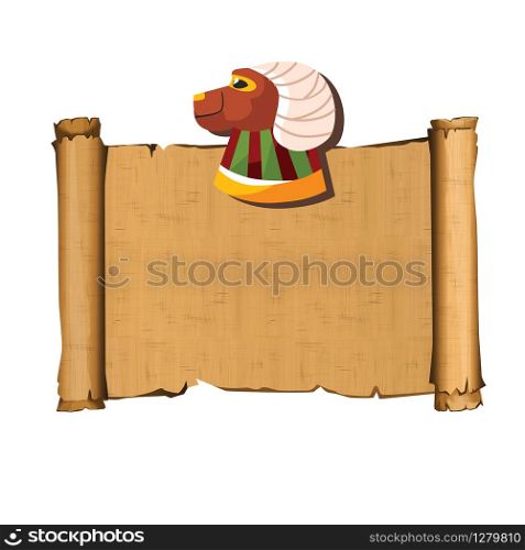 Ancient Egypt papyrus scroll with ram head cartoon vector illustration. Ancient paper with hieroglyphs, storing information, Egyptian culture religious symbol isolated on white background. Ancient Egypt papyrus part cartoon vector