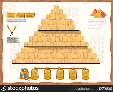 Ancient Egypt time line vector cartoon infographics. Cross section pyramid interior with walls of stone or sand blocks. Pharaoh empty tomb, graphic user interface for game design. Ancient Egypt time line vector cartoon infographic