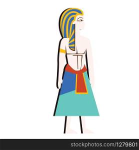 Ancient Egypt wall art or mural element cartoon vector. Ancient monumental painting with Egyptian culture symbol, pharaoh figure, man in blue yellow nemes hat, headdress, isolated on white background. Ancient Egypt wall art or mural cartoon vector