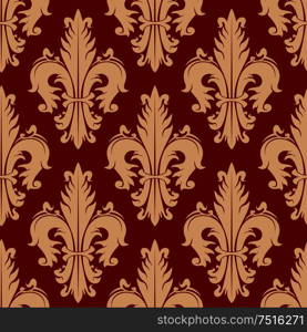 Ancient fleur-de-lis red pattern with seamless ornament of victorian floral elements. Heraldic design for vintage interior, fabric or wallpaper. Victorian seamless fleur-de-lis red pattern