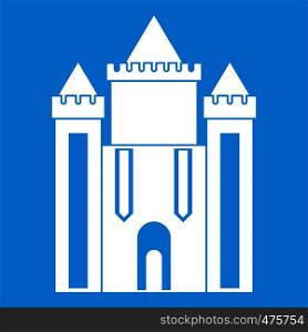 Ancient fort icon white isolated on blue background vector illustration. Ancient fort icon white