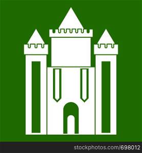 Ancient fort icon white isolated on green background. Vector illustration. Ancient fort icon green