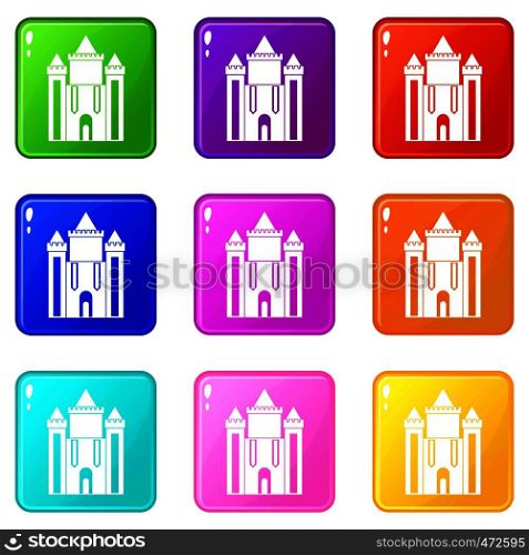 Ancient fort icons of 9 color set isolated vector illustration. Ancient fort icons 9 set