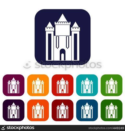 Ancient fort icons set vector illustration in flat style In colors red, blue, green and other. Ancient fort icons set flat