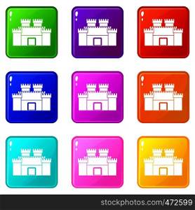 Ancient fortress icons of 9 color set isolated vector illustration. Ancient fortress icons 9 set