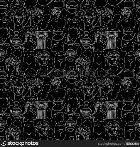 Ancient Greece and Rome pattern tradition and culture vector.. Ancient Greece and Rome tradition and culture vector seamless pattern on black. The linear trend of the ancient surface pattern, Ancient Greece and Ancient Rome.