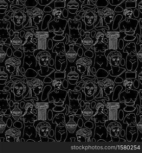 Ancient Greece and Rome pattern tradition and culture vector.. Ancient Greece and Rome tradition and culture vector seamless pattern on black. The linear trend of the ancient surface pattern, Ancient Greece and Ancient Rome.