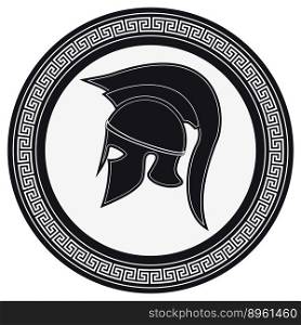 Ancient greek helmet with a crest on the shield vector image