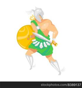 Ancient greek hero semi flat color vector character. Standing figure. Brave warrior and soldier. Full body person on white. Simple cartoon style illustration for web graphic design and animation. Ancient greek hero semi flat color vector character