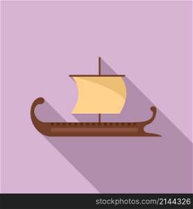Ancient greek ship icon flat vector. Trireme boat. Roman vessel. Ancient greek ship icon flat vector. Trireme boat