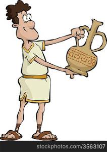 Ancient Greek vase holds in his hands vector