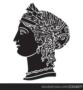 Ancient greek woman goddess face silhouette illustration. Vector isolated Antique bustl. Black and white line drawing. 2