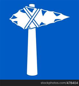 Ancient hammer icon white isolated on blue background vector illustration. Ancient hammer icon white