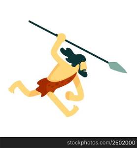 Ancient human with spear semi flat color vector character. Running figure. Full body person on white. Historical personage. Simple cartoon style illustration for web graphic design and animation. Ancient human with spear semi flat color vector character