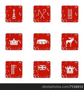 Ancient jewelry icons set. Grunge set of 9 ancient jewelry vector icons for web isolated on white background. Ancient jewelry icons set, grunge style