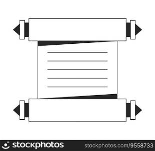 Ancient manuscript flat monochrome isolated vector object. Message on paper roll. Editable black and white line art drawing. Simple outline spot illustration for web graphic design. Ancient manuscript flat monochrome isolated vector object