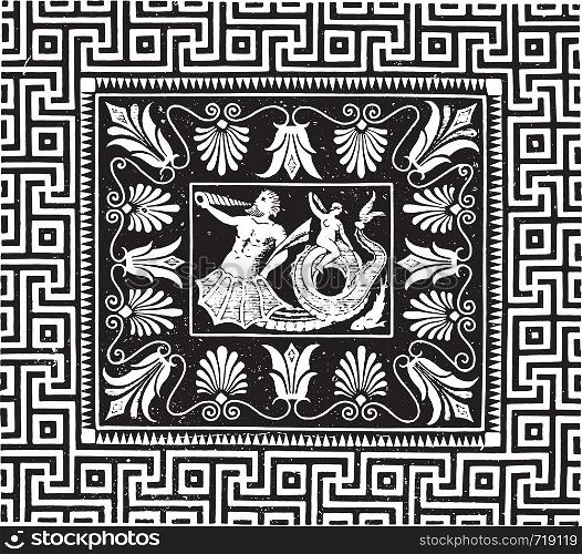 Ancient mosaic, Temple of Jupiter at Olympia, vintage engraved illustration. Industrial encyclopedia E.-O. Lami - 1875.