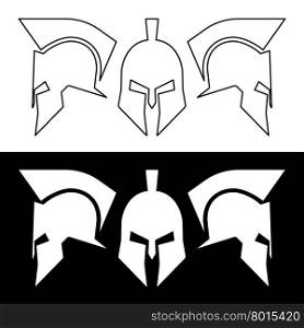 Ancient Roman or Greek helmet, silhouette line design. vector illustration.