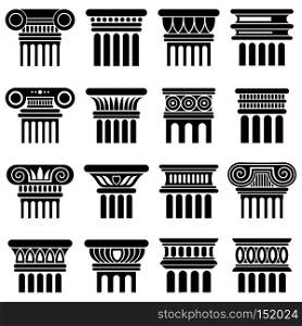 Ancient rome architecture column vector icons. Black silhouette column, old classical greek column illustration. Ancient rome architecture column vector icons