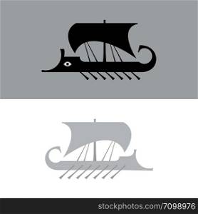 Ancient sailboat, Greek warship, Trireme vessel (vector silhouette).