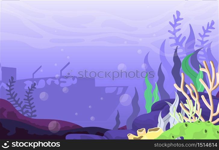 Ancient Sinking Ship Marine Coral Underwater Ocean Nature Illustration