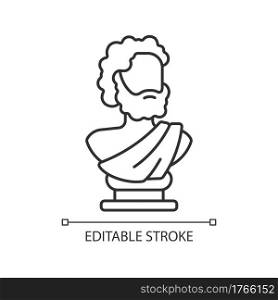 Ancient statue linear icon. Art history. Ancient greek sculpture. Sculpted philosopher bust. Thin line customizable illustration. Contour symbol. Vector isolated outline drawing. Editable stroke. Ancient statue linear icon