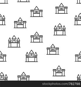 Ancient Stone Castle Fort Seamless Pattern Vector. Collection Of Aged Castle King And Queen House Monochrome Texture Icons. Exterior Architecture Construction Template Flat Illustration. Ancient Stone Castle Fort Seamless Pattern Vector