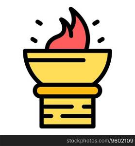 Ancient temple fire icon outline vector. Greek hall. City museum color flat. Ancient temple fire icon vector flat