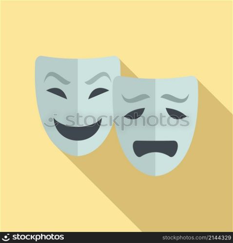 Ancient theatre mask icon flat vector. Drama theater. Greek comedy. Ancient theatre mask icon flat vector. Drama theater