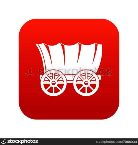 Ancient western covered wagon icon digital red for any design isolated on white vector illustration. Ancient western covered wagon icon digital red