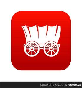 Ancient western covered wagon icon digital red for any design isolated on white vector illustration. Ancient western covered wagon icon digital red